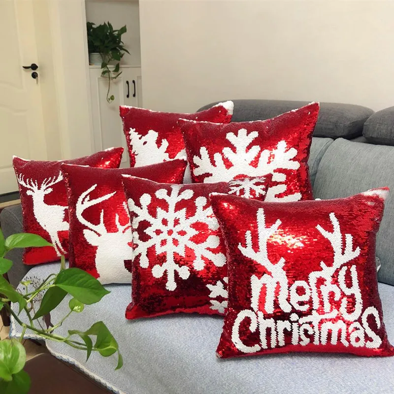 

Christams Cushion Cover Shining Reversible Color Changing Pillow Case Decorative Sequins Sofa Cushion Covers Home Decor 40x40cm