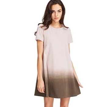 

Pop Women T-shirt Dress Gradient Color Round Neck Short Sleeves Loose Dress For Summer Pop 88
