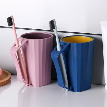 

Simple Household Wash Cup with Handle Toothbrush Cup Couple's Creative Mouth Cup Children's Cute Tooth Mug Plastic Solid Color