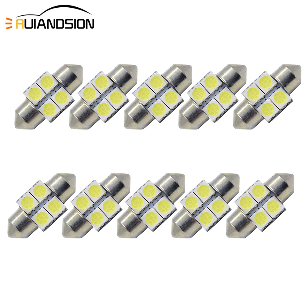 10 шт х 0 6 Вт C5W Автомобильные светодиодные лампы 28 мм 5050 4SMD автомобиля гирлянда для