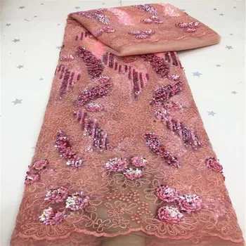 

2020 Latest African Lace Fabric Pink Color High Quality French Cord Embroidery Tulle Lace Fabric For Nigerian Wedding Party Dres