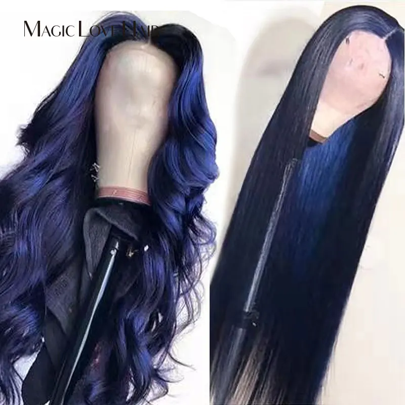 Magic Love 13*4Dark Blule color Human Hair Lace Front Wigs  Lace Front Wig  Pre Plucked With Baby Hair  Brazilian Straight Wave