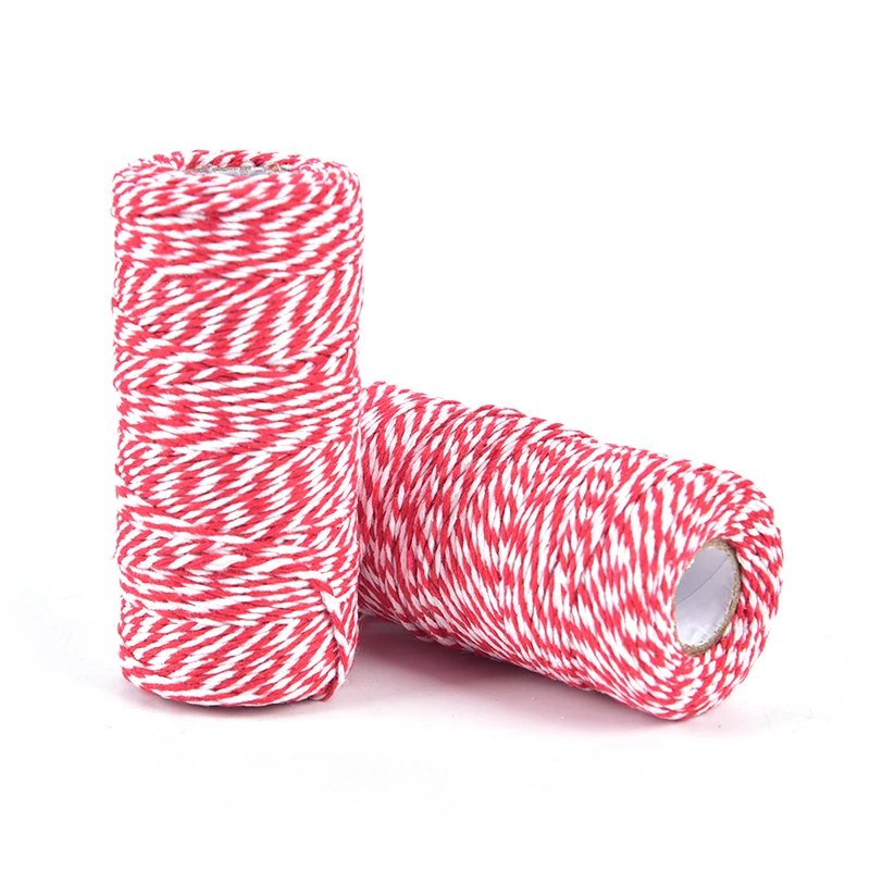100m/Roll (Red+White) Cotton Bakers Twine String Cord Cotton Rope Cord Bottle Gift Box Decor Craft Diameter 2mm