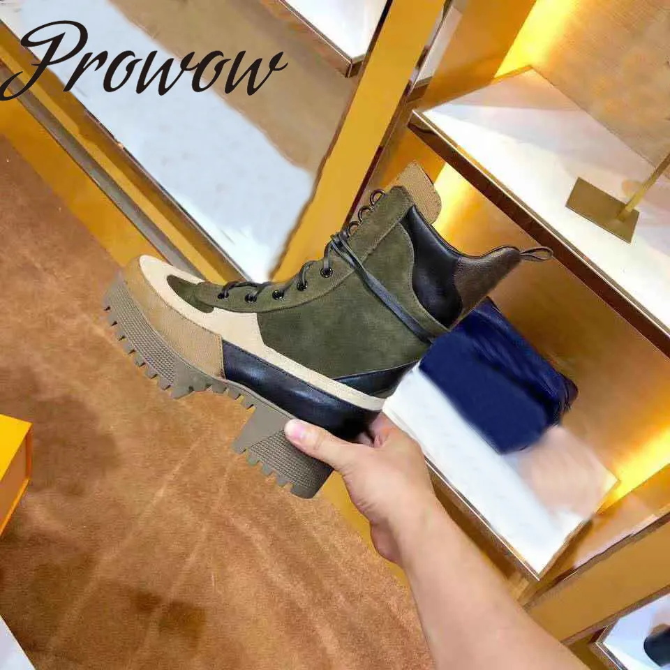 

Prowow New Genuine Leather Brand Designer Sexy Platform Women Ankle Boots Round Toe Lace Up Autumn Winter Boots Shoes Women