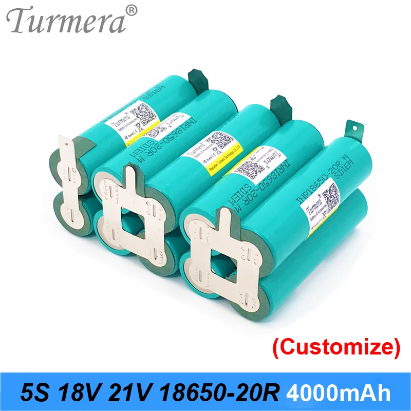 Turmera 5S 18V 21V for samsung INR18650-20RM 2000mAh 4000mAh 20A Battery Soldering Battery for 18V Screwdriver Shrika and Vacuum Cleaner Use 007