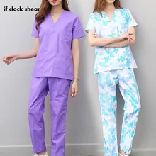 Женская униформа с коротким рукавом для медсестер, рабочий топ, брюки, скраб, набор для больниц, доктора, хирургической медсестры, костюм для стоматолога, клиника, медицинская форма