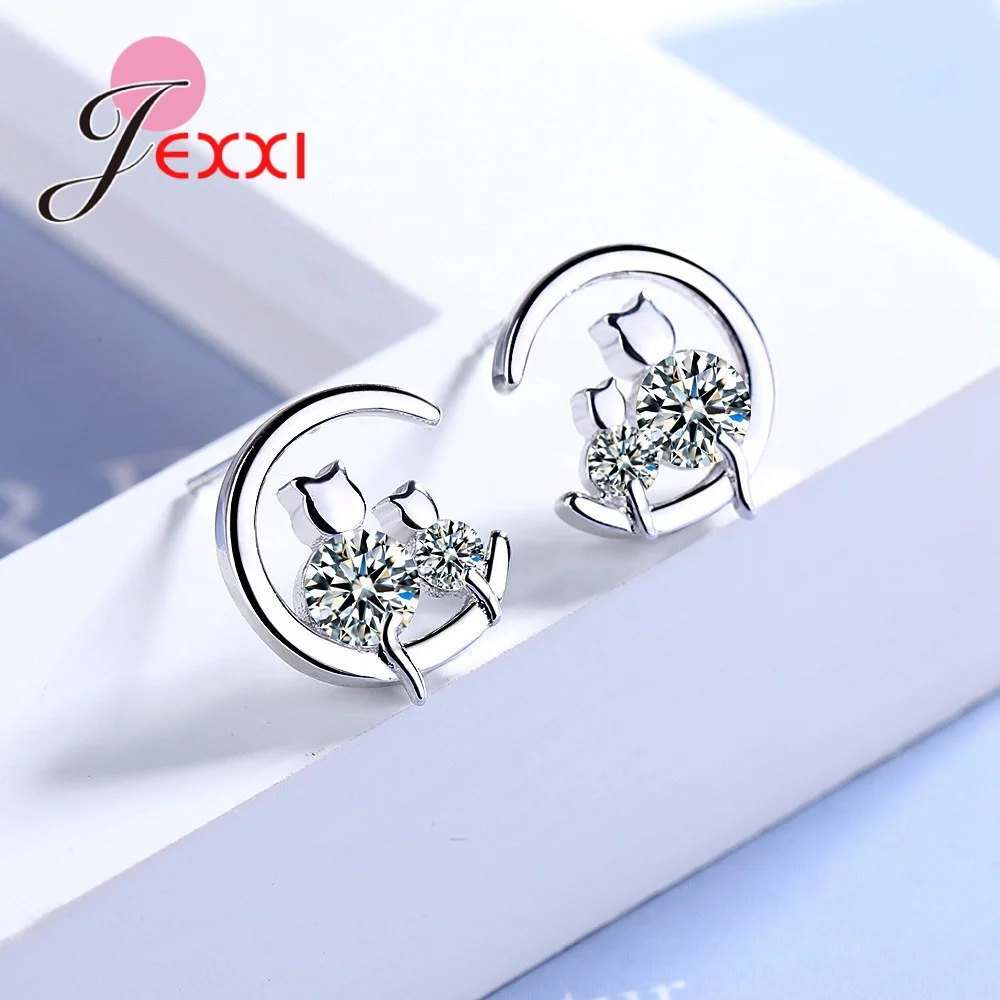 Nice Woman Girl Stud Earrings Top Grade AAA Zircon 925 Sterling Silver Cat Mother/Baby Original Design Ear Decoration Jewelry