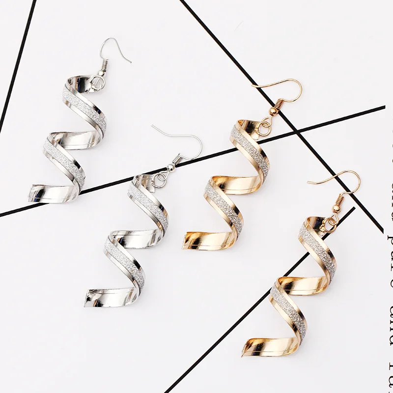 Geometric Earrings Spiral Curved Frosted Design