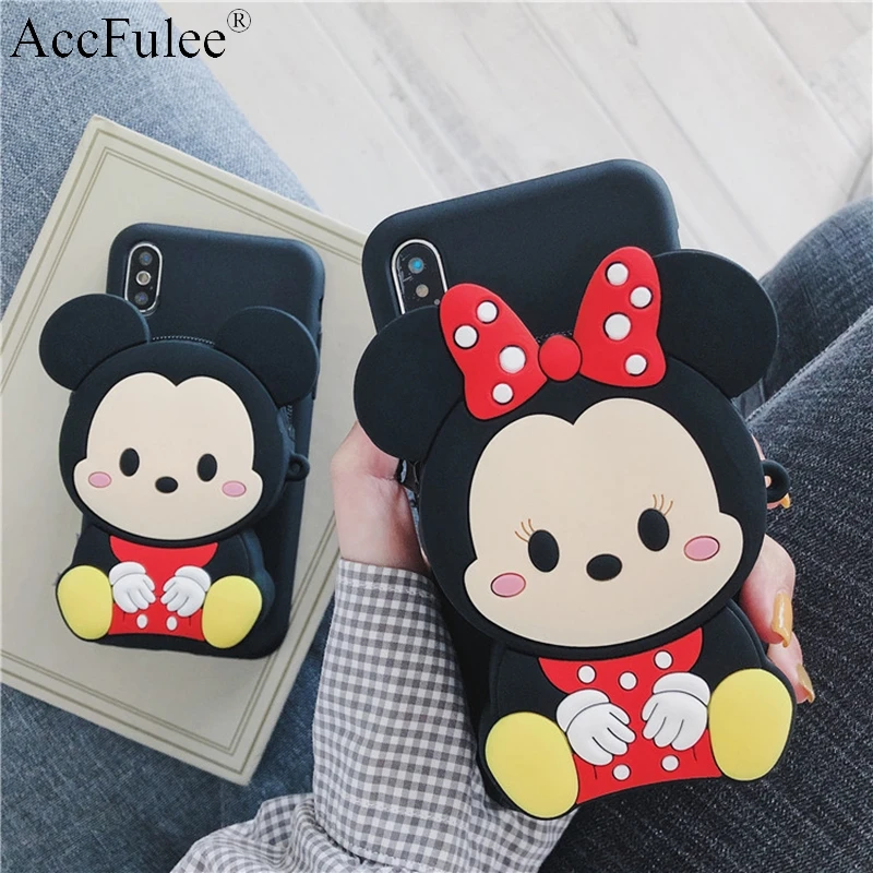 

Cartoon DIY 3D Wallet Soft TPU Case For Apple iPhone 6 6S Plus 7 8 Plus 6+ 7+ 8+ Cute Mickey Minnie Cat Cover