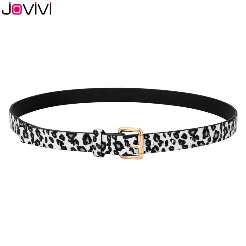 1x White Jovivi новейший 1x Модный женский ремень из искусственной кожи женский пояс из конского волоса с леопардовым узором розовая металлическая пряжка золотого цвета - Цвет: 1x White