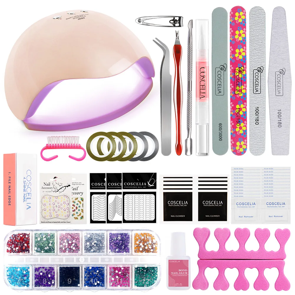 48W NO GEL Kit Маникюрный набор акриловый набор для ногтей кисточки для маникюра Комплект гель-лаков для ногтей УФ светодиодный набор ламп для ногтей УФ Гель-лак все для маникюра - Цвет: 48W NO GEL Kit