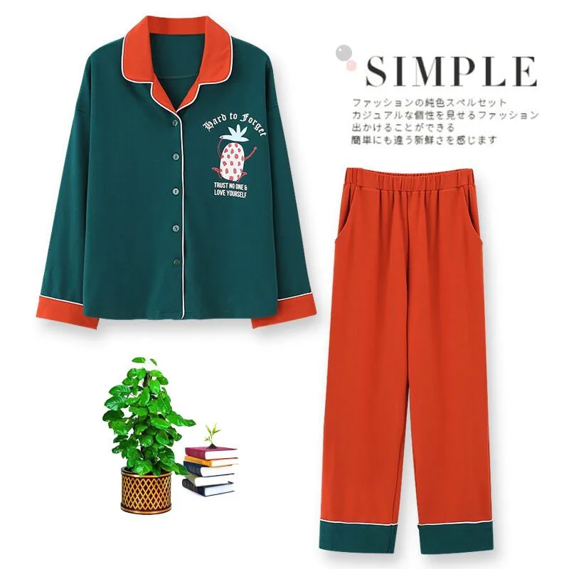 New Women Pajamas Sets Cotton Long Sleeve Autumn Winter Sleepwear Cute Ladies Girl Pijamas Mujer Adult Home Clothes