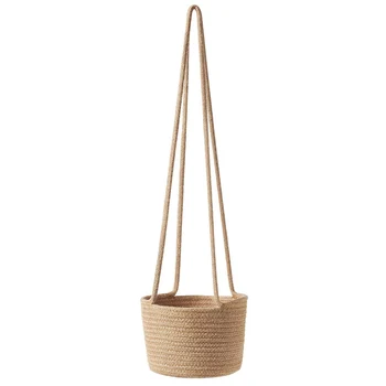 

Eco Friendly Storage Organizer Home Decor Hand Woven Planter With Long Rope Plant Holder Balcony Hanging Basket Cotton Blend