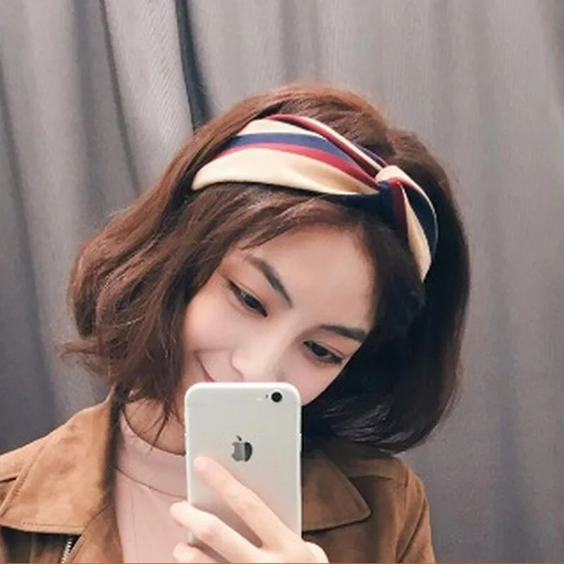 

Customizable Stripes Contrast Color Cross Large Rims Hair Band Hair Bands Retro Simple Versatile Elegant South Korea Face Wash H