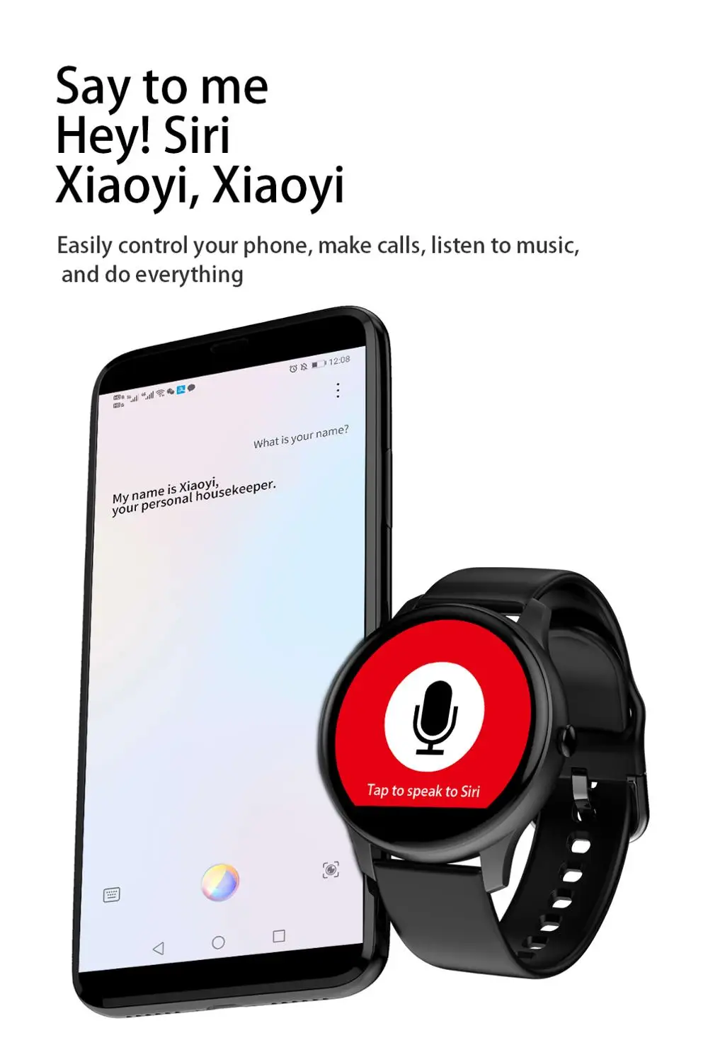 Vwar Galaxy Smart Bluetooth Call Watch IP67 Waterproof with Siri Heart Rate Blood Pressure Fitness Smartwatch for Samsung IOS