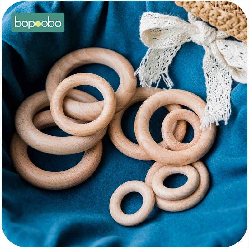 Beech Wooden Ring 40/60/65mm Food Grade For Baby Teething Accessories DIY Crafts Accessories Wooden Baby Teether 5/10pc Bopoobo