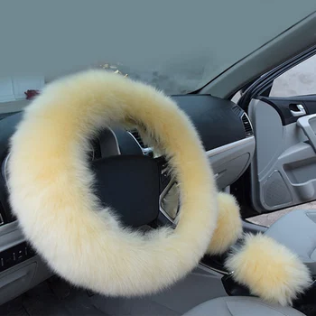 

3pcs Car Steering Wheel Cover Long Plush Warm Warm Wool Handbrake Gear Shifter Covers Universal Winter Car Interior Accessories