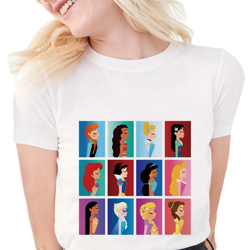 Новинка, Милая женская футболка в стиле Харадзюку, футболки с принтом принцессы из мультфильма, тонкие белые футболки, повседневные женские Топы Kawaii - Цвет: S678