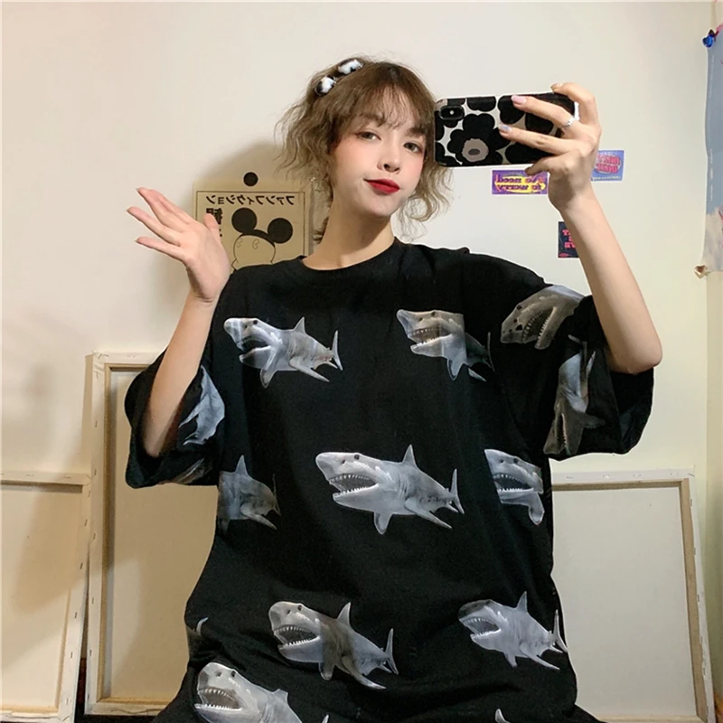 New Top short-sleeved women's tshirt loose was thin oversized half-sleeved clothes tide Korean Harajuku t shirt hip hop brandy