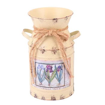 

1Pc Iron Flower Arrangement Kettle Retro Gardening Bucket Handmade Flower Container Garden Planter for Home Shop Office (Beige)