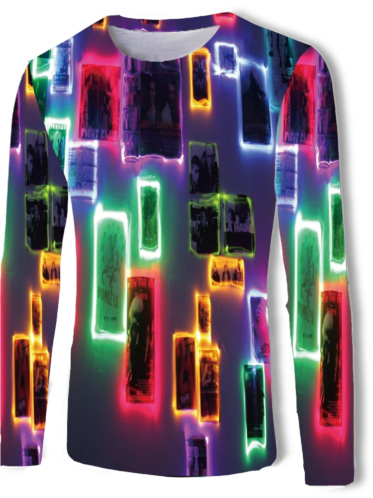 

UNEY Psychedelic Photos T-Shirt Long Sleeve Light Tops Tees Rainbow Colour Tshirt Men/Woman Shirt Tee Boy Round neck Light Tops