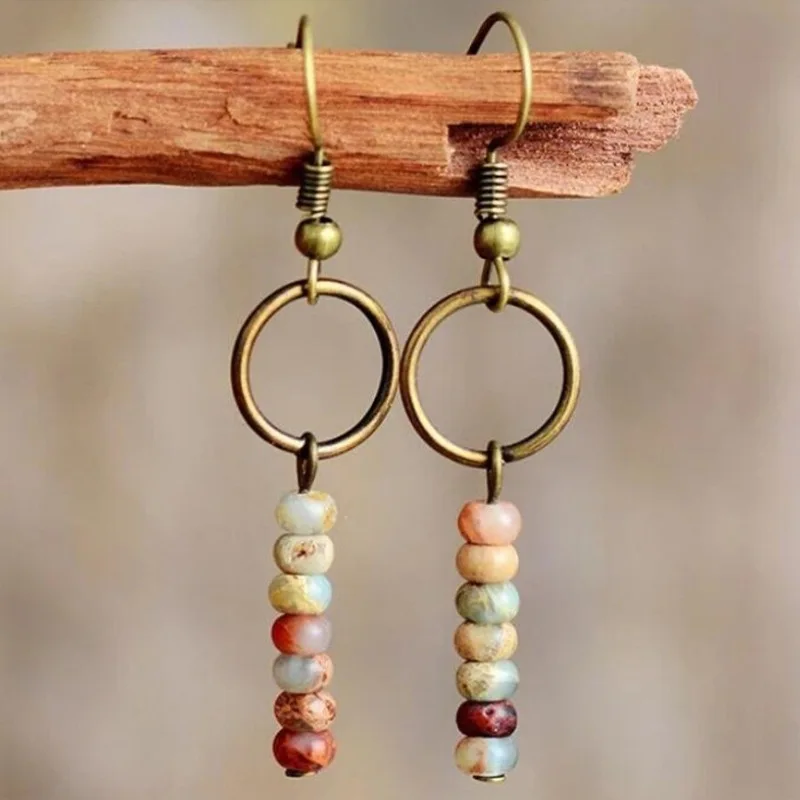Vintage Stacked Natural Japer Stone Beads Healing Earrings Circle Protection Grounding Earrings Spiritual Gift Wholesale - Image 3