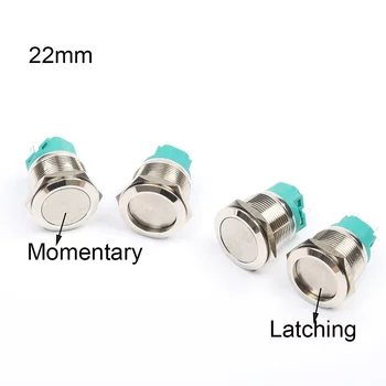 

22mm green baseMetal Push Button Switch 3pin Flat Head Waterproof Car Auto Eng NO LED Latching self-Locking Momentary self-Reset