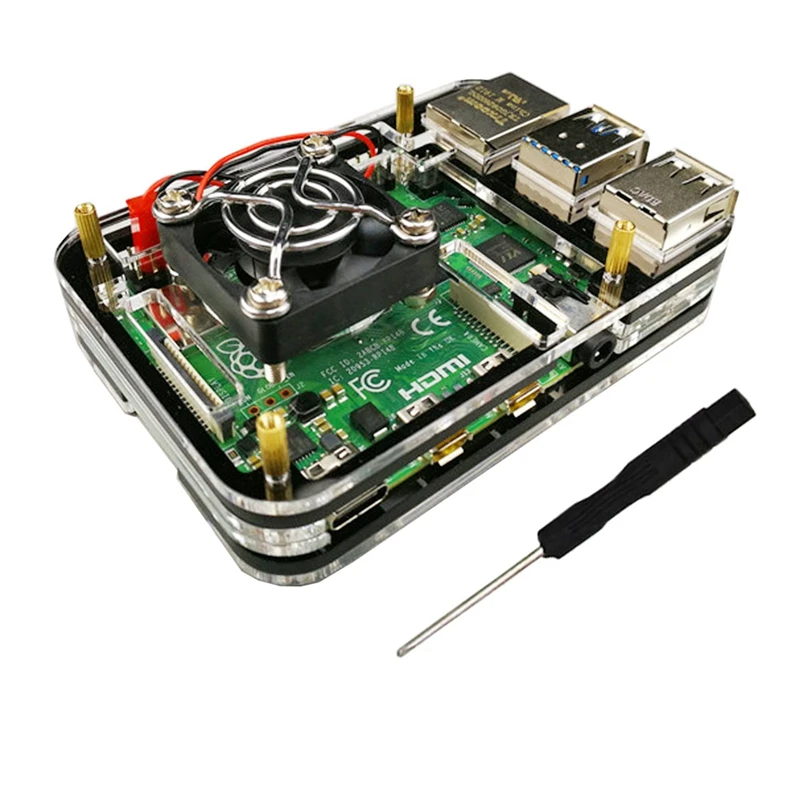 Акриловый чехол для Raspberry Pi с охлаждающим вентилятором для Raspberry Pi 4 Model B