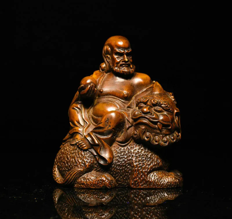 Свадебные украшения китайский буддийский Самшит Дерево Arhat Damo Bodhidharma Dharma статуя Будды на льве