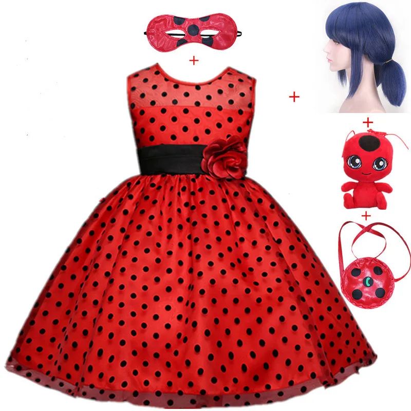 

Carnival Marinette New Ladybug cosplay Girls Dress Summer Costume Lady bug Party Dress Children's day Dot Baby Girls Dresses
