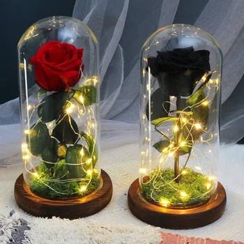 

Beauty And The Beas Dried Flowers In Flask Glass Dome On A Wooden Base For Wedding party Mother's Day Gift Valentine's Day Gift