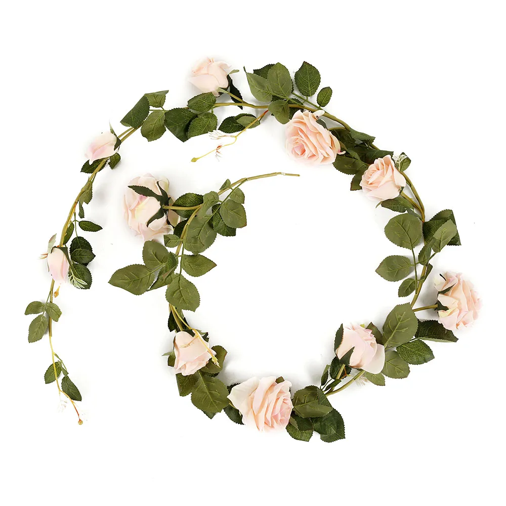 180cm Artificial Rose Flower Ivy Vine Wedding Decor Real Touch Silk Flowers String With Leaves for Home Hanging Garland Decor