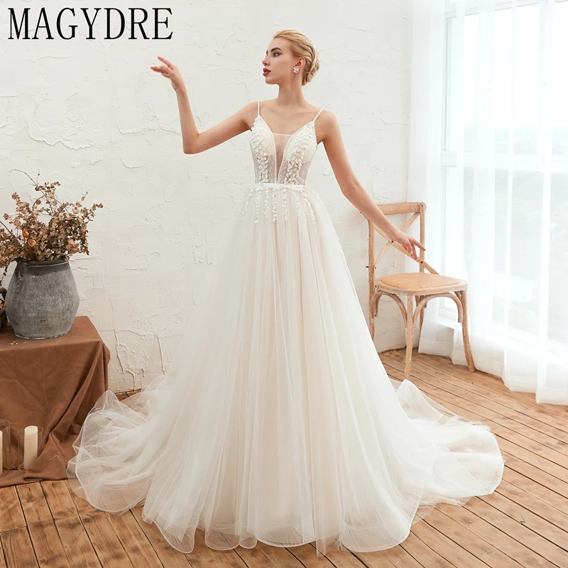 Сексуальные свадебные платья а-силуэта Vestido de Noiva Элегантные Длинные свадебные платья с открытой спиной из тюля размера плюс