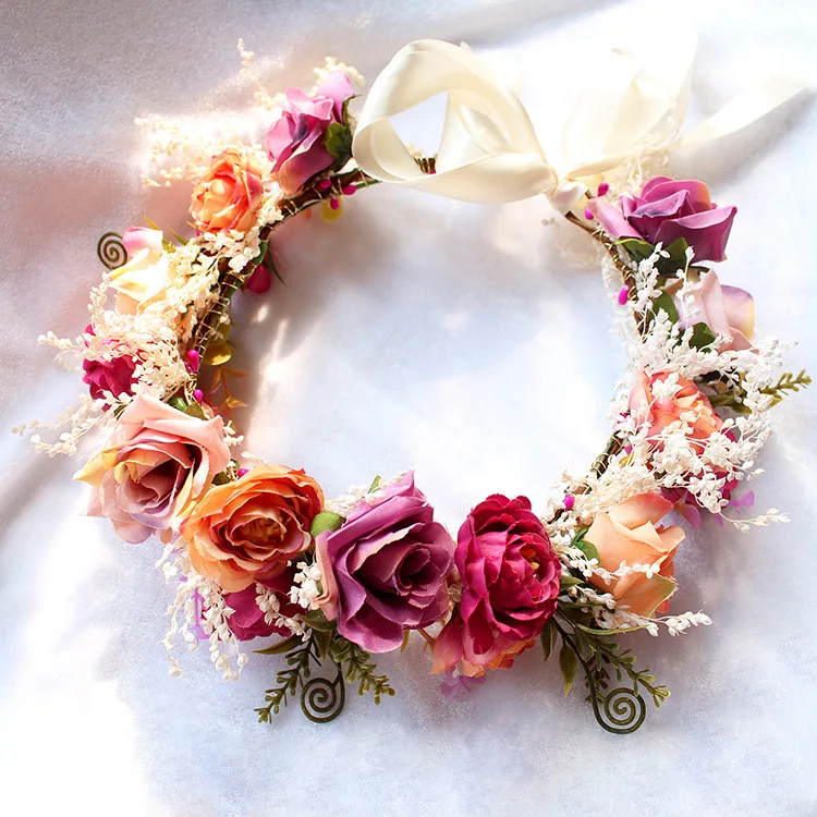 Bride Bridesmaid Simulation Flower garland Dried flower headband wedding hair accessories for bride