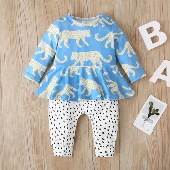 

New 0-2 year old female baby jumpsuit cartoon leopard spring and autumn baby clothing