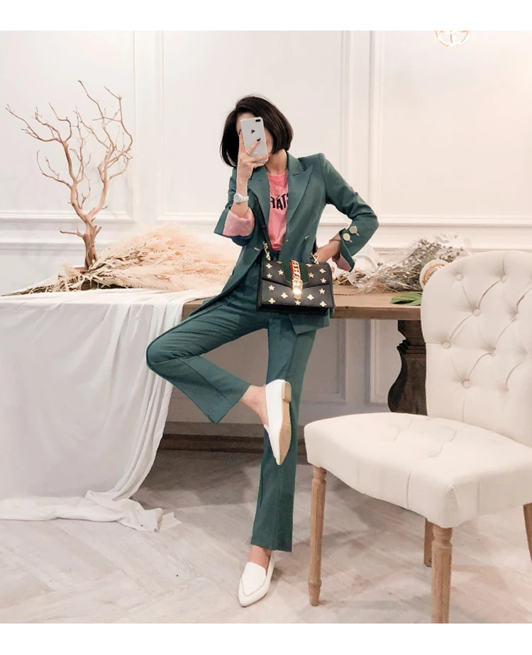 LLZACOOSH 2019 новый осенний высококачественный двубортный женский блейзер с воротником + повседневные женские брюки из двух предметов