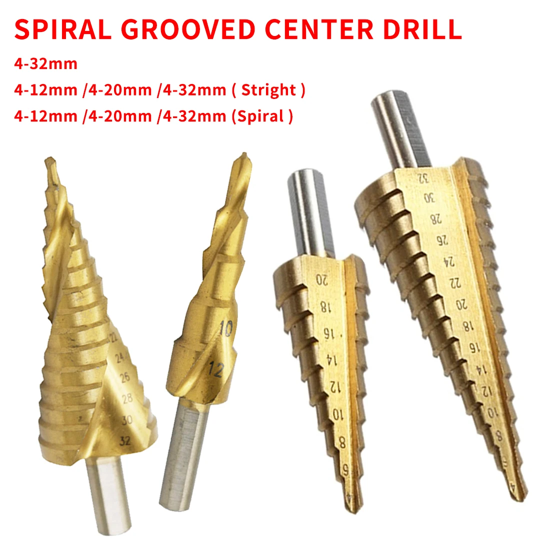 

Woodworking Drill Bit 3pcs 4-12/20/32mm Step Cone Triangular Shank Coated Metal Drill Bit Cut Tool Set HSS Steel Step Sharpening