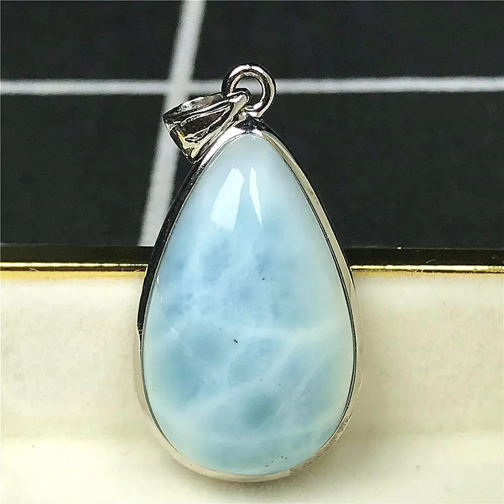 

Top Natural Blue Larimar Pendant For Woman Man Crystal 26x17x9mm Beads 925 Silver Dominica Water Pattern Gemstone Jewelry AAAAAA