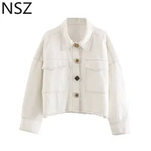 NSZ Женская белая укороченная джинсовая куртка с кисточками, негабаритное джинсовое пальто с длинным рукавом и карманами, тонкая укороченная верхняя одежда