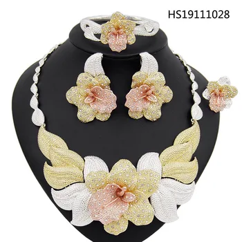

Yulaili New Fashion Nigerian Wedding Bridal Big Flower Crystal Necklace Earrings Bracelet Ring Dubai Jewelry Sets Free Shipping