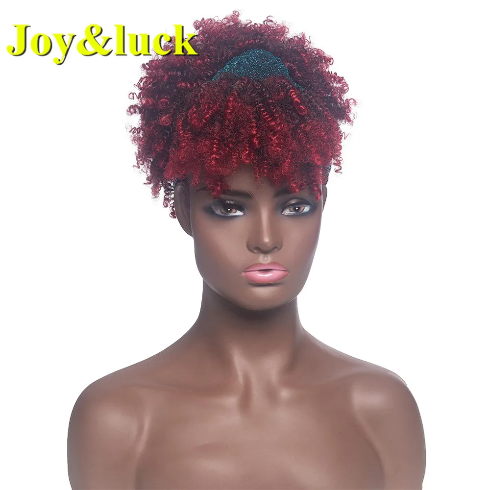 Joy&luck Synthetic Headband Wig African Women Dark Blue Turban Wig Short Kinky Curly With Bangs  Female Wigs смартфон vertex luck l130 4g 2 16gb dark blue luck l130 4g