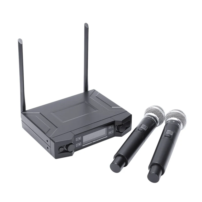 

ABKT-Smart Fm Vhf Wireless Microphone System 2 Cordless Handheld Mic Free Frequency For Meeting Pc Speaker Amplifier