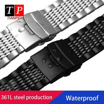 

High Quality Stainless steel watch band 20 22 24mm silver watchband for Waterproof bracelet fashion black wristwatches band