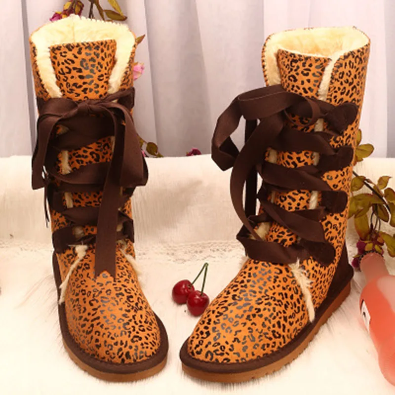leopard UVWP; ; Лидер продаж; женские зимние сапоги; высокие сапоги из натуральной кожи; теплые зимние сапоги; женская обувь - Цвет: leopard