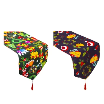 

2 Pcs Set Christmas TableCloths Fabric Double-Layer Polyester Cotton Christmas Table Flag Tablecloth Christmas Home Party Decora
