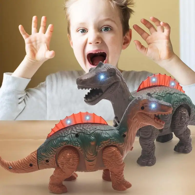 Electric Walking Dinosaur with Light Sounds Simulated Model Animal Kids Toy Flashing Lights Safe Plastic Dinosaur Pets Toys
