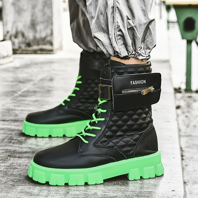 Botas de plataforma alta calidad para hombre, botines moto cómodos, Retro, color negro y verde, para otoño e invierno, marca bolsillo de moda _ AliExpress Mobile