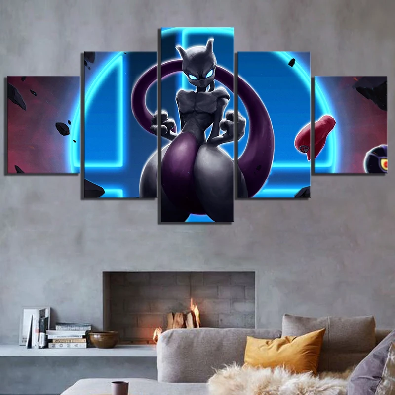 Печать на холсте стены искусства плакат Mewtwo карманный монстр Покемон игра анимационные изображения Современный домашний декор для гостиной