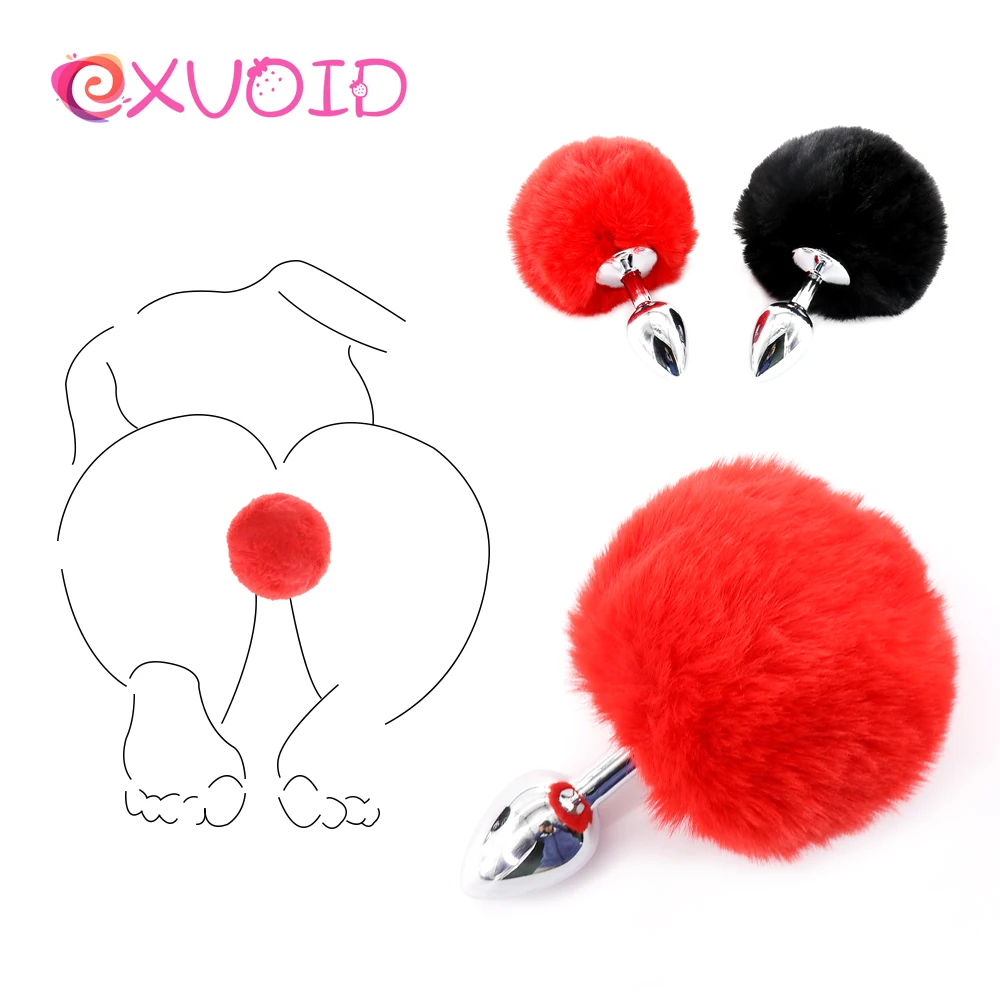 EXVOID Prostate Massager Role Play Anal Plug Butt Metal Plush Cosplay Sex Toy for Couples Flirting Dog Rabbit Tail | Красота и