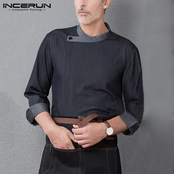 

INCERUN Unisex Chef Uniform Patchwork 3/4 Sleeve Food Service Restaurant Kitchen Bakery Chef Jackets 2020 Cook Men Shirts S-5XL